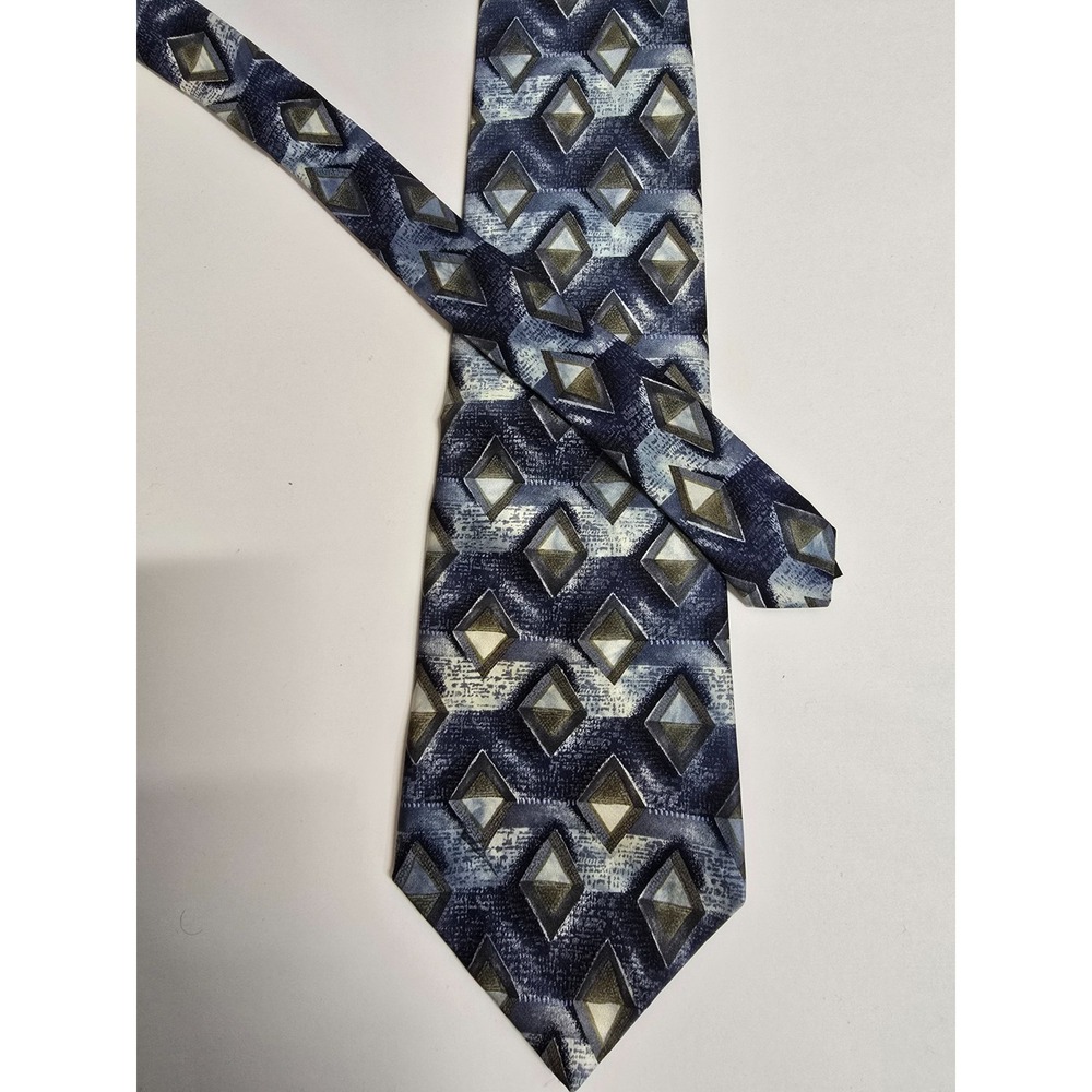 Canterbury Neck Tie Mens Blue Gray Diamond Pattern Abstract 100% Silk Business